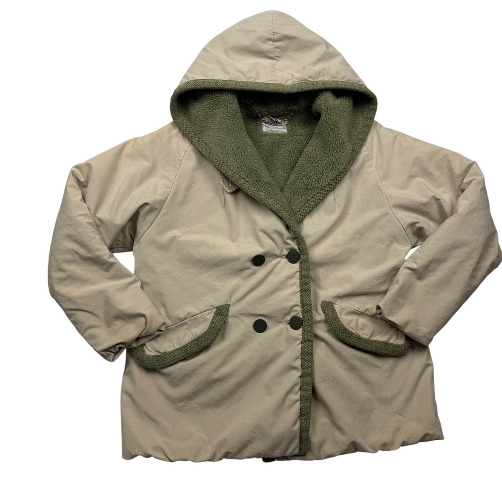 Vintage 70s Sears Weatherbeater Hooded Sherpa Lined Coat Beige Green S/M